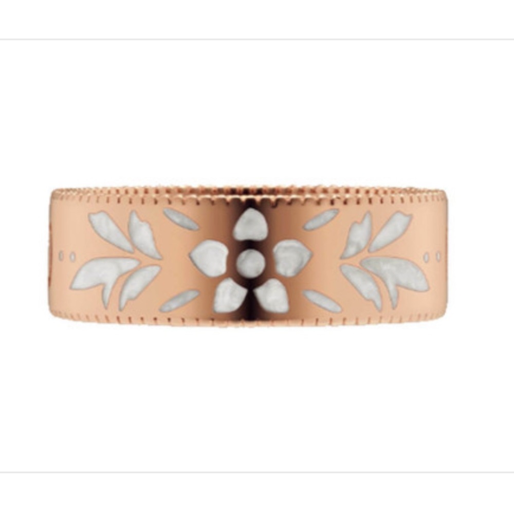 GUCCI ICON BLOOMS 18K PINK/ROSE GOLD WHITE ENAMEL RING